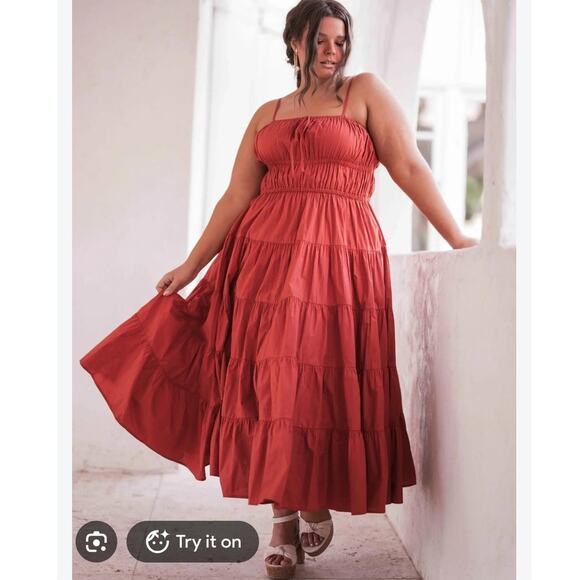 JessaKae Dresses & Skirts - Jessakae Birdie Midi Dress 4X NEW Cotton Rust Smocked Milkmaid Cottage Fall